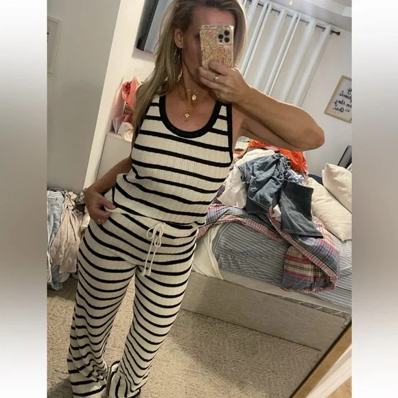 NEW‎ H&M black cream striped woven knit tank top & pant trousers Woman’s Size M - Picture 4 of 16